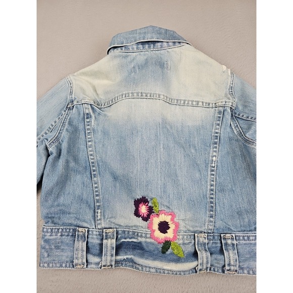 Zara TRF 100% Denim Jacket Women's Medium Blue Floral Embroidered - Picture 9 of 12